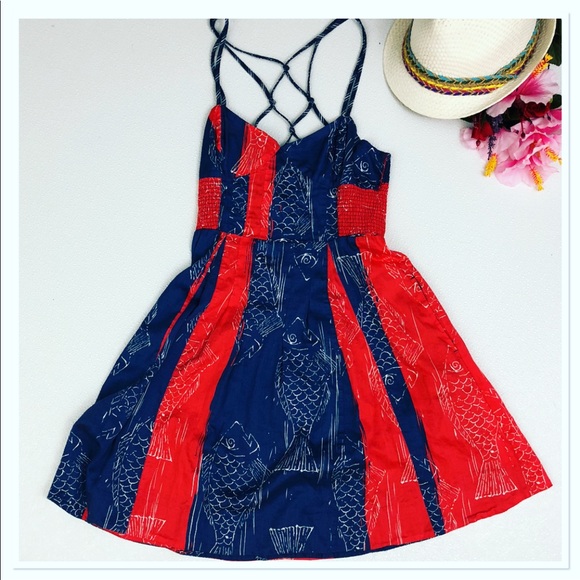 Free People Dresses & Skirts - Free People Fish Print Fit and flare Strappy dress